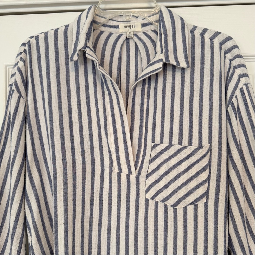 Umgee Blue Striped Tunic Top M - Picture 3 of 12